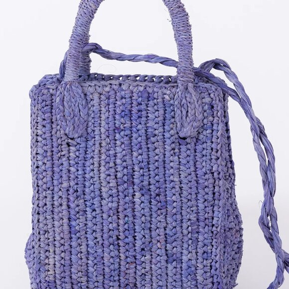Hat Attack Handbags - NWT Hat Attack Mimi Crossbody in Denim // Raffia Straw Summer Mini Bag
